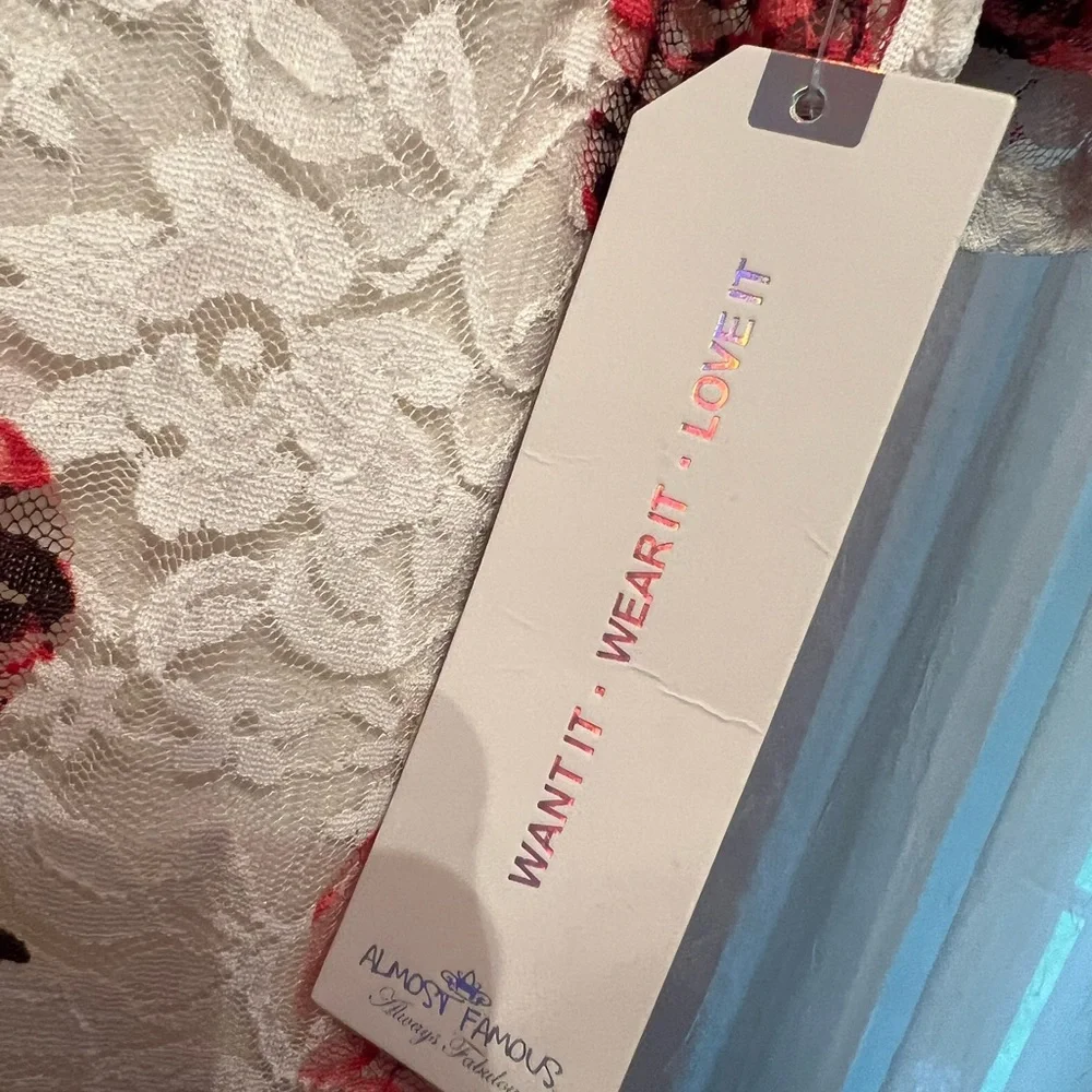 Almost Famous Red and White Floral Lace Midi Dress - Picture 5 of 6